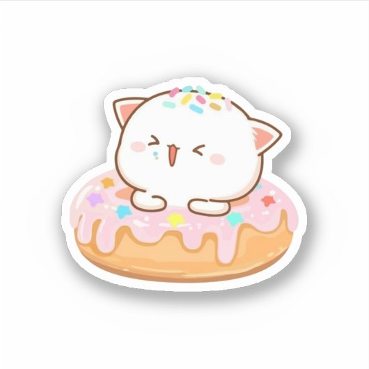 Perzik en Goma Mochi Kat Donut Sticker (Voorkant)