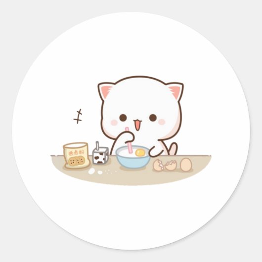 Perzik en Goma Mochi kat maken taarten Ronde Sticker (Voorkant)