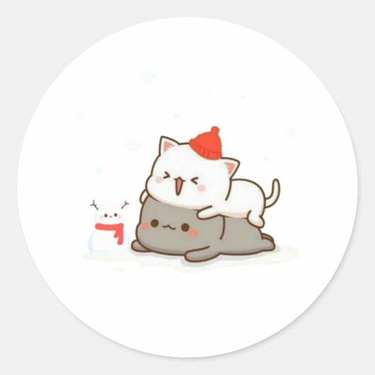 Perzik en Goma Mochi Kat, Vrolijk Kerstfeest Ronde Sticker (Voorkant)