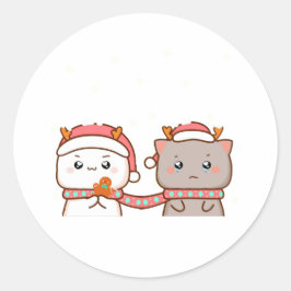 Perzik en Goma Mochi Kat, Vrolijk Kerstfeest Ronde Sticker