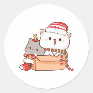 Perzik en Goma Mochi Kat, Vrolijk Kerstfeest Ronde Sticker