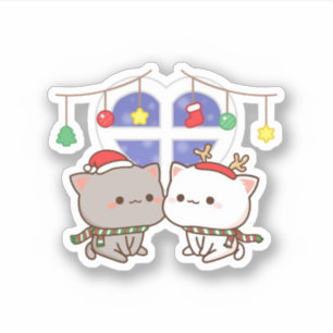 Perzik en Goma Mochi Kat, Vrolijk Kerstfeest Sticker