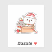 Perzik en Goma Mochi Kat, Vrolijk Kerstfeest Sticker (Vel)