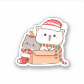 Perzik en Goma Mochi Kat, Vrolijk Kerstfeest Sticker (Voorkant)