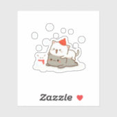 Perzik en Goma Mochi Kat, Vrolijk Kerstfeest Sticker (Vel)
