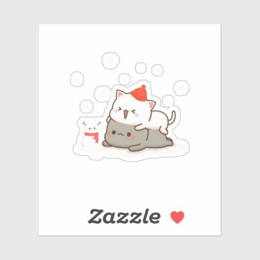 Perzik en Goma Mochi Kat, Vrolijk Kerstfeest Sticker (Vel)