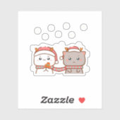 Perzik en Goma Mochi Kat, Vrolijk Kerstfeest Sticker (Vel)