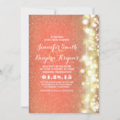 Perzik en goud glitter lichten bruiloft kaart (Voorkant)