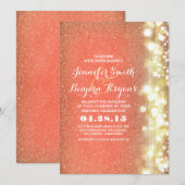 Perzik en goud glitter lichten bruiloft kaart (Voorkant / Achterkant)