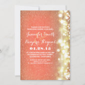 Perzik en goud glitter lichten repetitie diner kaart (Voorkant)