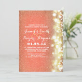 Perzik en goud glitter lichten repetitie diner kaart (Staand voorkant)