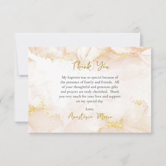 Perzik en Goud Orthodox Christelijk Doopsel Bedankkaart (Voorkant)