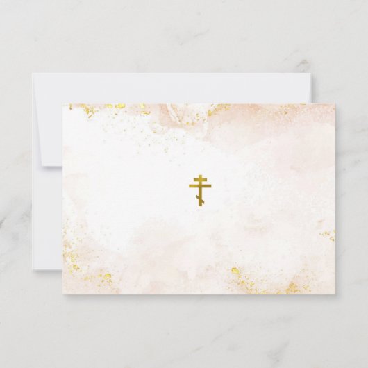 Perzik en Goud Orthodox Christelijk Doopsel Bedankkaart (Achterkant)