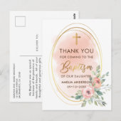 Perzik en Gouden Doop Dank Je Briefkaart (Voorkant / Achterkant)