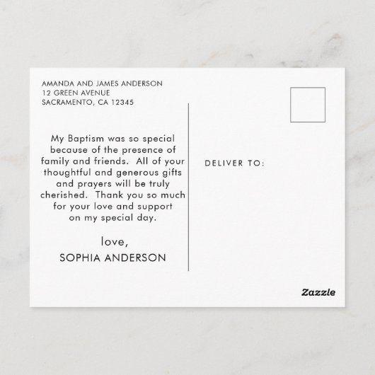 Perzik en Gouden Doop Dank Je Briefkaart (Achterkant)