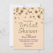 Perzik en Gouden Glitter Bruids Douche Uitnodiging (Voorkant)
