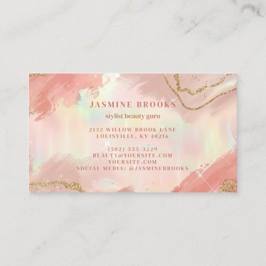 Perzik en Gouden Glitter Sparkling Pastel Visitekaartje (Achterkant)