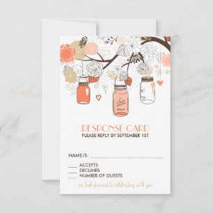 Perzik en Gouden Metselwerkpotten Lente Bloemen RS RSVP Kaartje