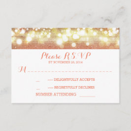 perzik en gouden string lichten glitter bruiloft R RSVP Kaartje