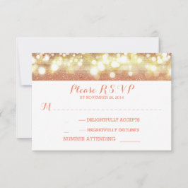 perzik en gouden string lichten glitter bruiloft R RSVP Kaartje