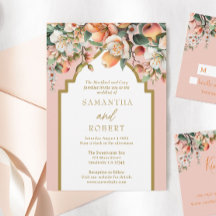 Perzik en Gouden Waterverf Bloemen Bruiloft