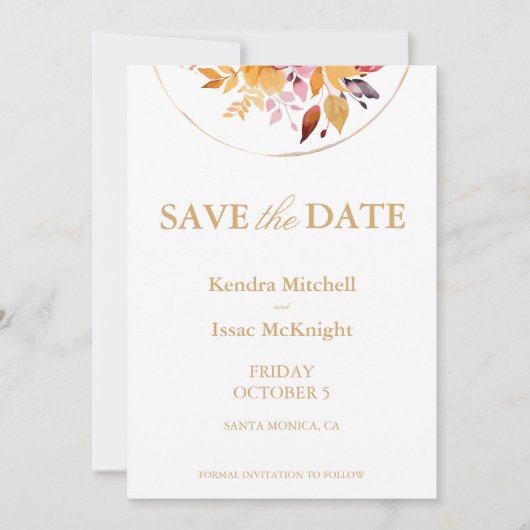 Perzik en goudgele Waterverf bloemenbruiloft Save The Date (Voorkant)