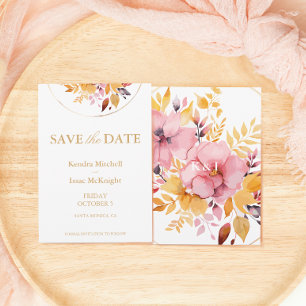 Perzik en goudgele Waterverf bloemenbruiloft Save The Date