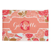 Perzik en goudWaterverf Rozen Florenz Monogram Kussensloop (Achterkant-Links)