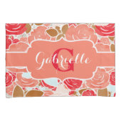 Perzik en goudWaterverf Rozen Florenz Monogram Kussensloop (Voorkant-Rechts)