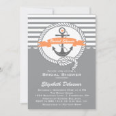 Perzik en Gray Nautical Bridal Shower Invitation Kaart (Voorkant)