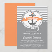 Perzik en Gray Nautical Bridal Shower Invitation Kaart (Voorkant / Achterkant)