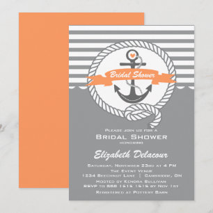 Perzik en Gray Nautical Bridal Shower Invitation Kaart
