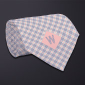 Perzik en Grijs Blush Plaid Monogram Stropdas