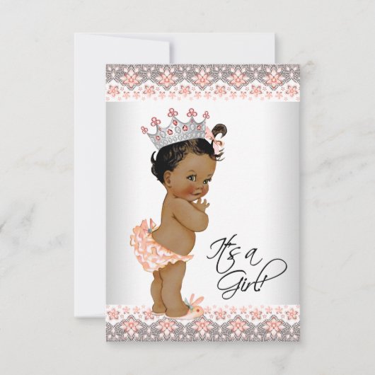 perzik en grijs etnische baby meisje douche kaart (Voorkant)