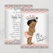 perzik en grijs etnische baby meisje douche kaart (Voorkant / Achterkant)