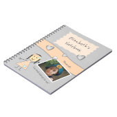 Perzik en grijs met harten een naam en foto notitieboek (Linkerzijde)