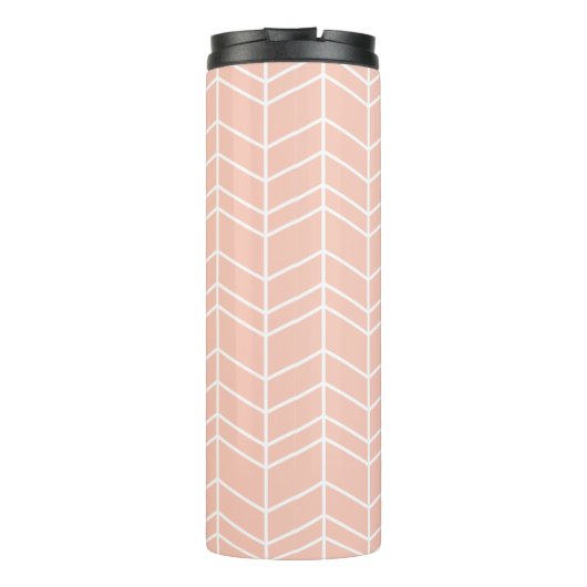 Perzik en grijs visgraat monogram thermosbeker (Achterkant)