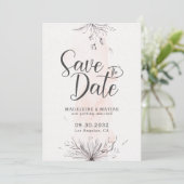 Perzik- en grijsbloemige romantische elegante trou save the date (Staand voorkant)