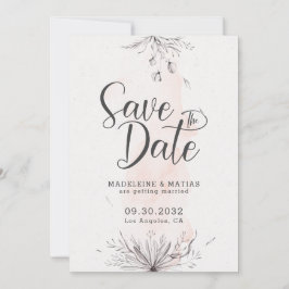 Perzik- en grijsbloemige romantische elegante trou save the date