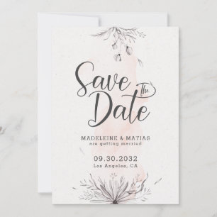 Perzik- en grijsbloemige romantische elegante trou save the date