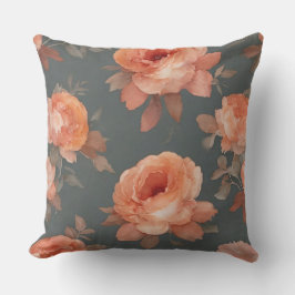 Perzik en grijze Floral Kussen