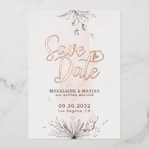 Perzik en grijze romantische bruiloft met uitzonde folie uitnodiging