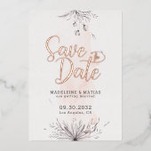 Perzik en grijze romantische bruiloft met uitzonde folie uitnodiging (Voorkant)