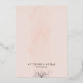 Perzik en grijze romantische bruiloft met uitzonde folie uitnodiging (Achterkant)