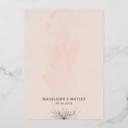 Perzik en grijze romantische bruiloft met uitzonde folie uitnodiging (Achterkant)