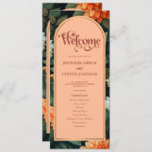 Perzik en Groen Bloemen Gouden Folie Boog Bruiloft Programmakaart (Voorkant / Achterkant)