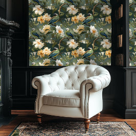 Perzik en groen Chinoiserie stijl Bloemen Wallpape Behang