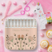 Perzik en groen vierkant papieren bordje (Feest)