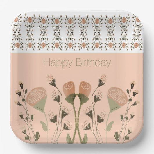 Perzik en groen vierkant papieren bordje (Voorkant)