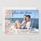 Perzik en groene bloem foto save the date kaart (Voorkant)